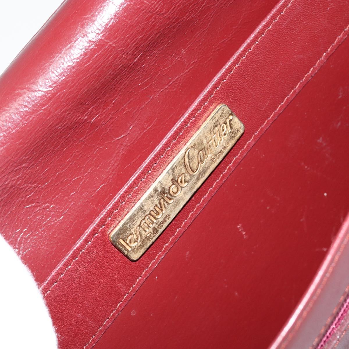 CARTIER Must Line Shoulder Bag Leather Bordeaux Gold Auth BA6028