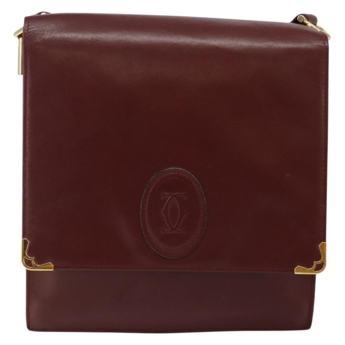 CARTIER Must Line Shoulder Bag Leather Bordeaux Gold Auth BA6028