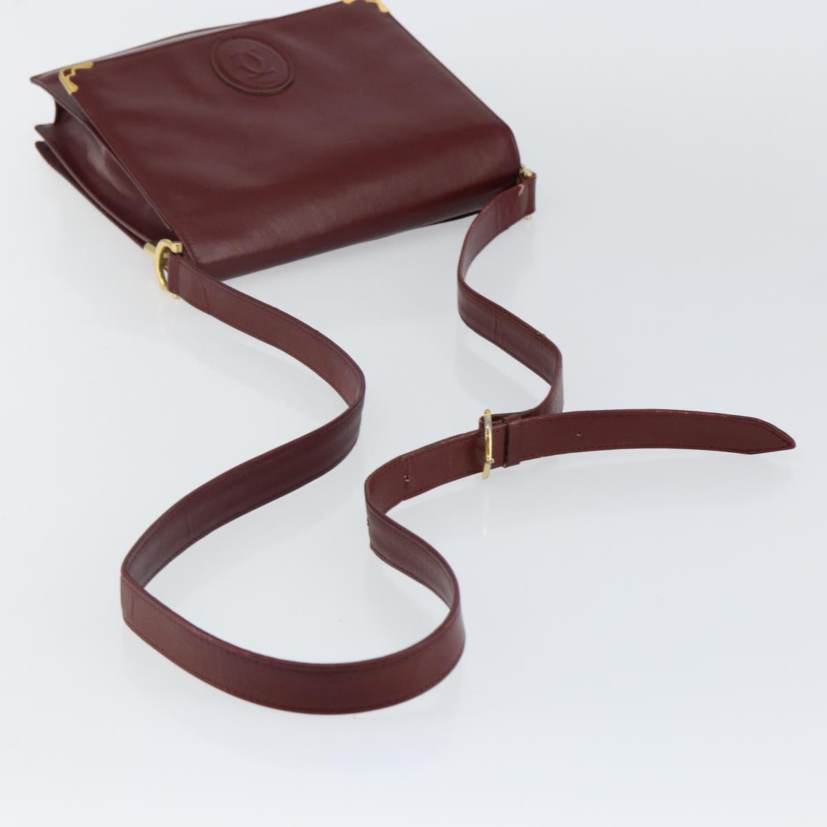 CARTIER Must Line Shoulder Bag Leather Bordeaux Gold Auth BA6028
