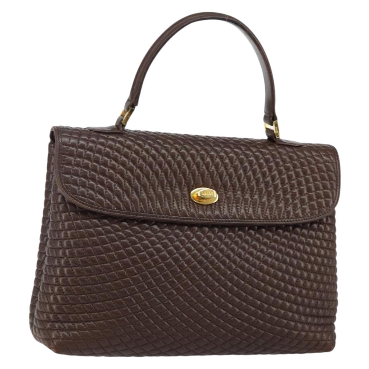 BALLY Hand Bag Leather Brown Gold Auth BA6041