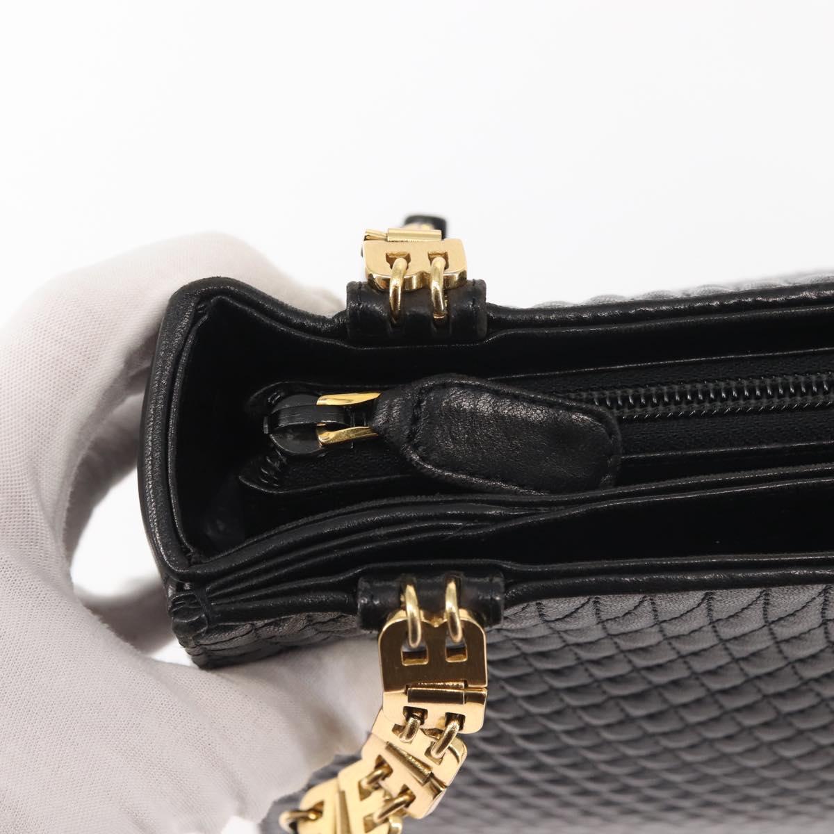 BALLY Shoulder Bag Leather Black Gold Auth BA6042