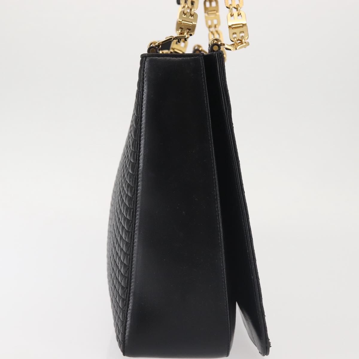 BALLY Shoulder Bag Leather Black Gold Auth BA6042