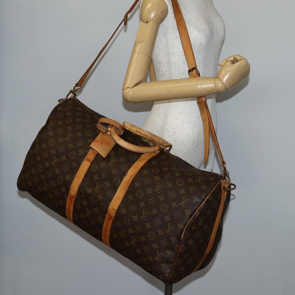 LOUIS VUITTON Monogram Keepall Bandouliere 55 Boston Bag M41414 LV Auth BA6044