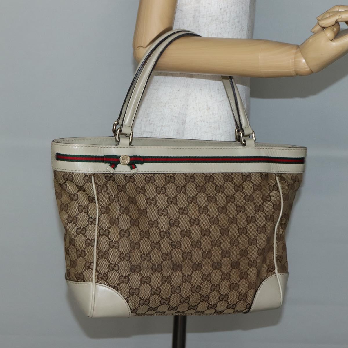 GUCCI GG Canvas Web Sherry Line Tote Bag Beige Red Green 257061 Auth BA6046