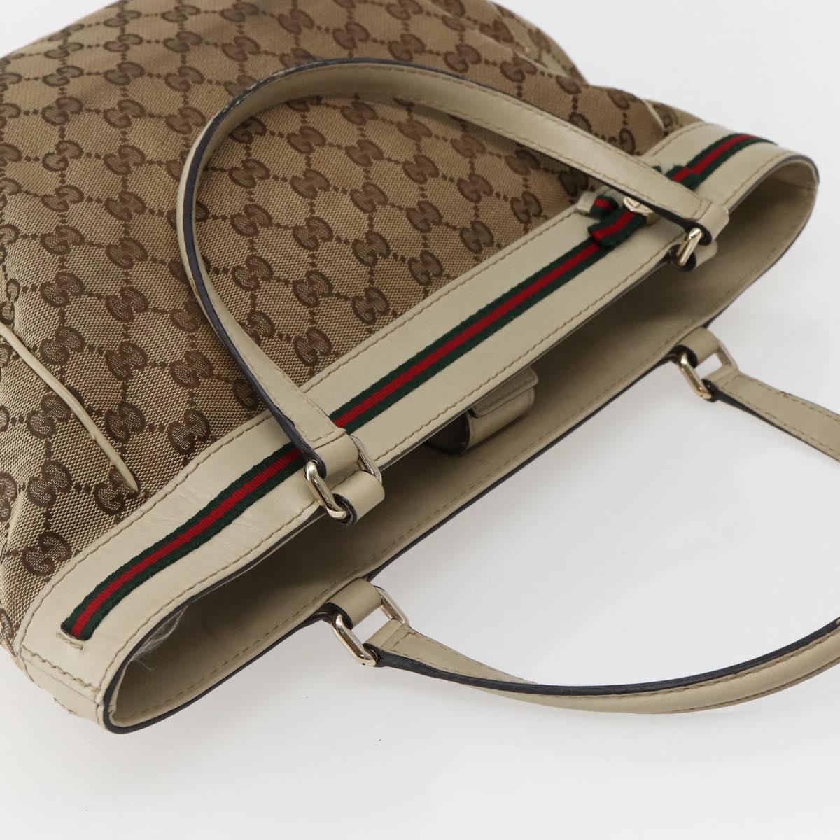 GUCCI GG Canvas Web Sherry Line Tote Bag Beige Red Green 257061 Auth BA6046