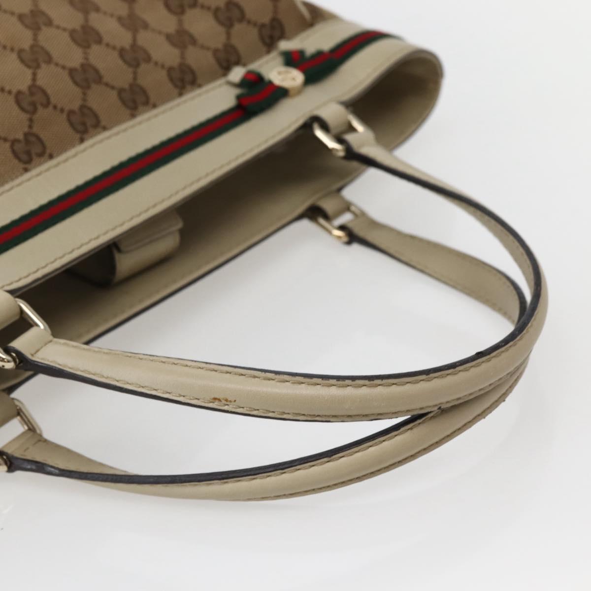 GUCCI GG Canvas Web Sherry Line Tote Bag Beige Red Green 257061 Auth BA6046