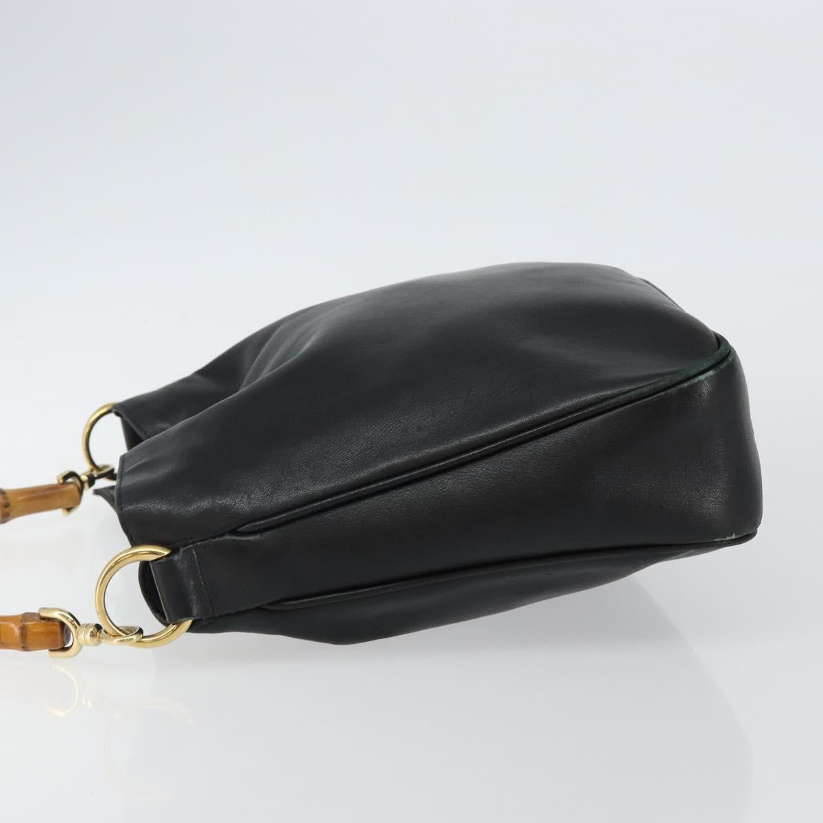 GUCCI Bamboo Hand Bag Leather Black Gold 001 3754 1638 Auth BA6049