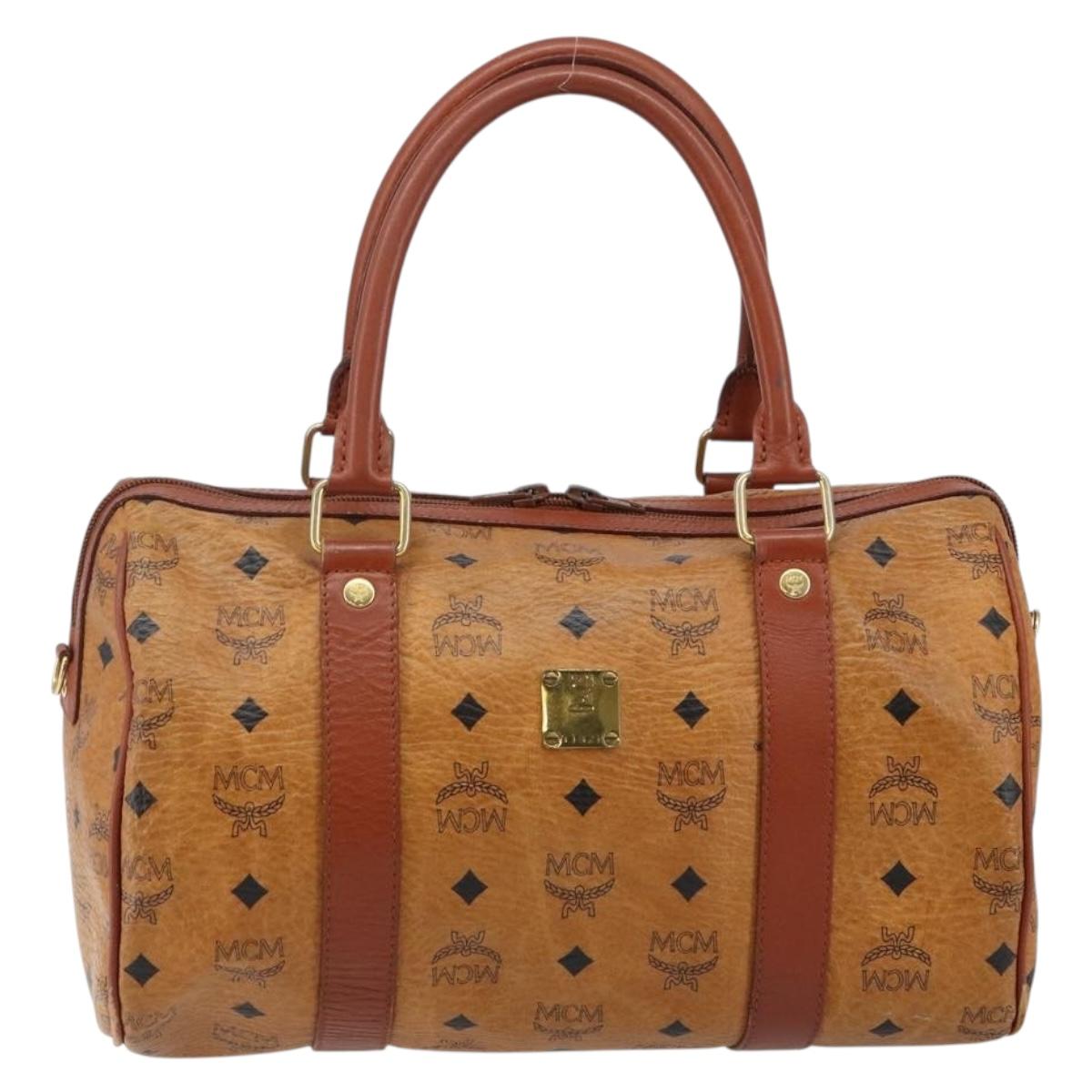 MCM Logogram Vicetos Hand Bag PVC Leather Brown Gold Auth BA6052