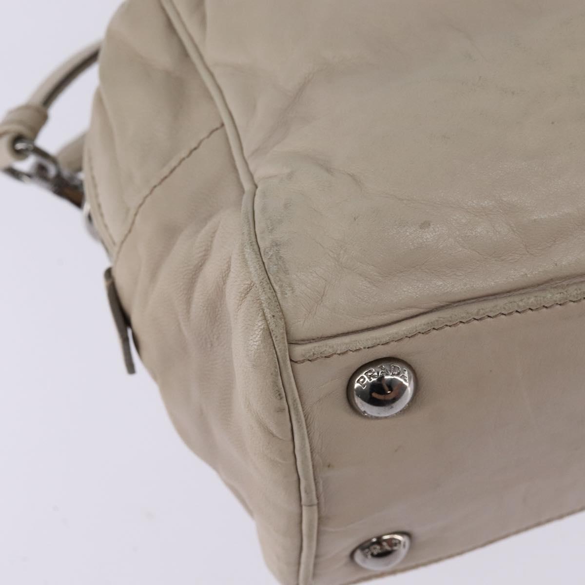 PRADA Hand Bag Leather 2way Beige Silver Auth BA6054