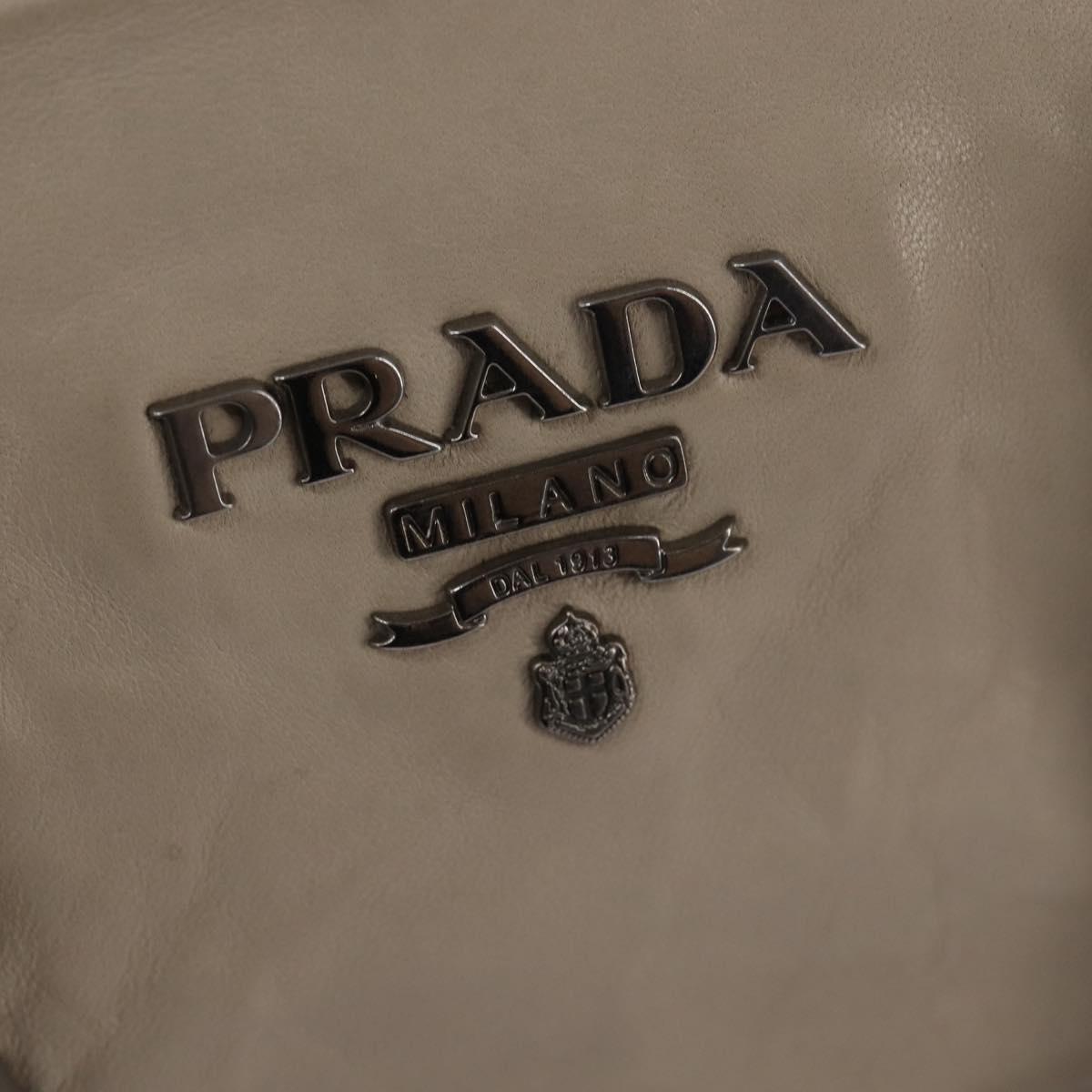 PRADA Hand Bag Leather 2way Beige Silver Auth BA6054