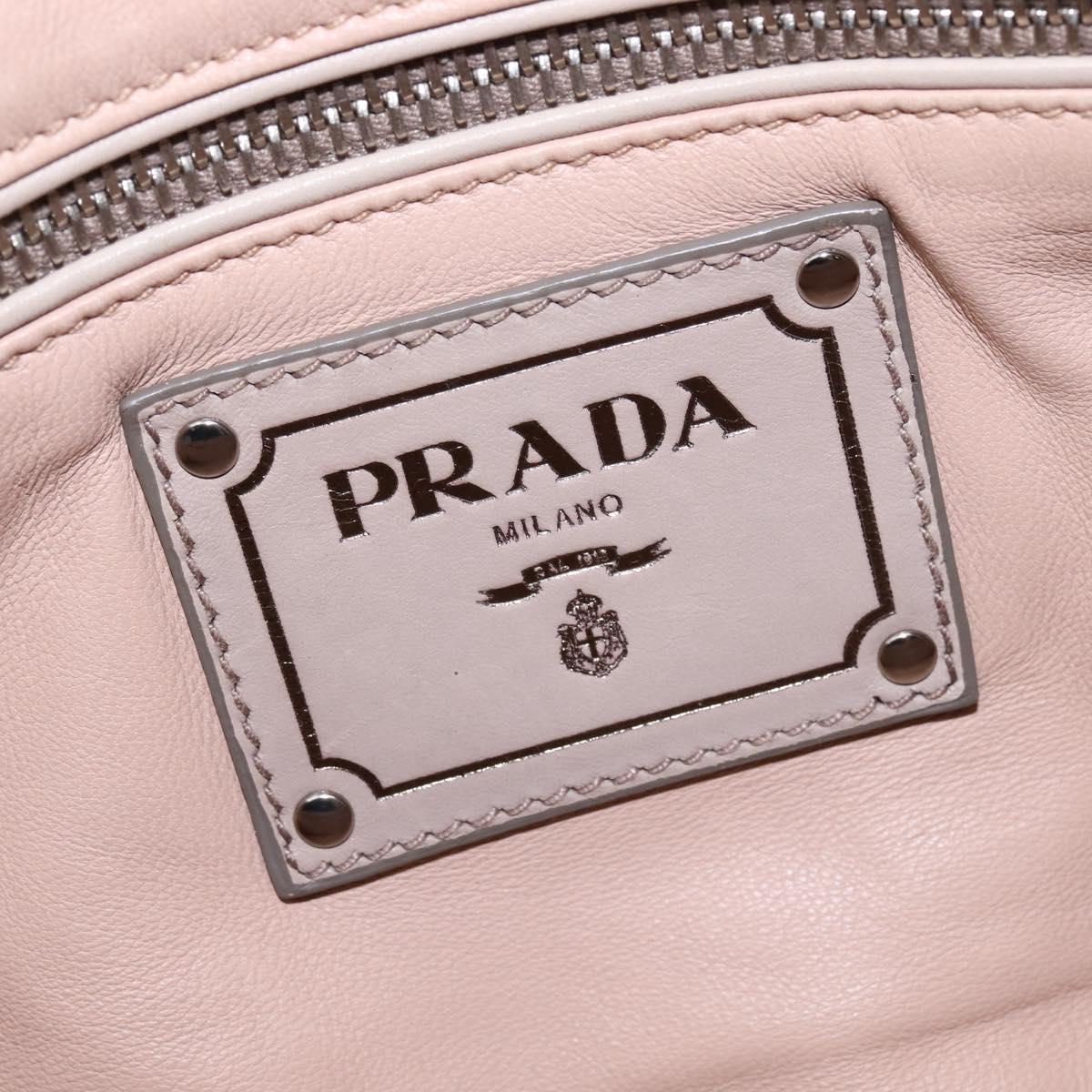 PRADA Hand Bag Leather 2way Beige Silver Auth BA6054