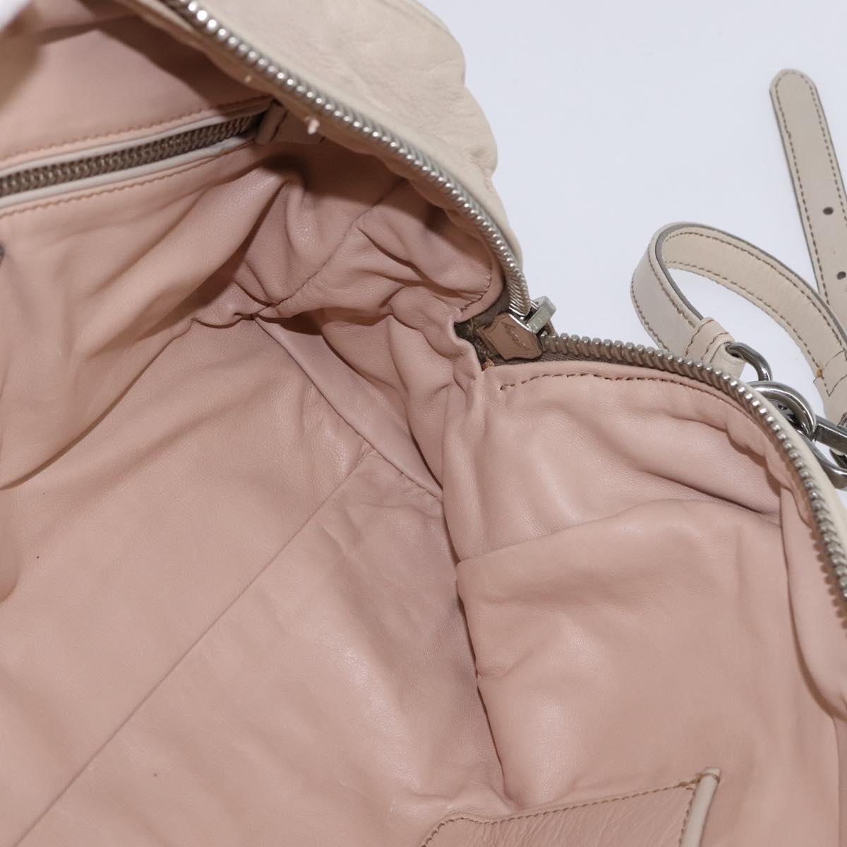 PRADA Hand Bag Leather 2way Beige Silver Auth BA6054