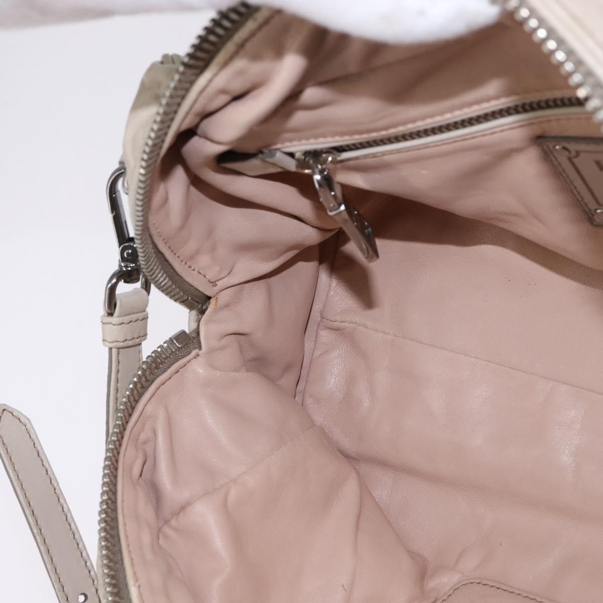 PRADA Hand Bag Leather 2way Beige Silver Auth BA6054