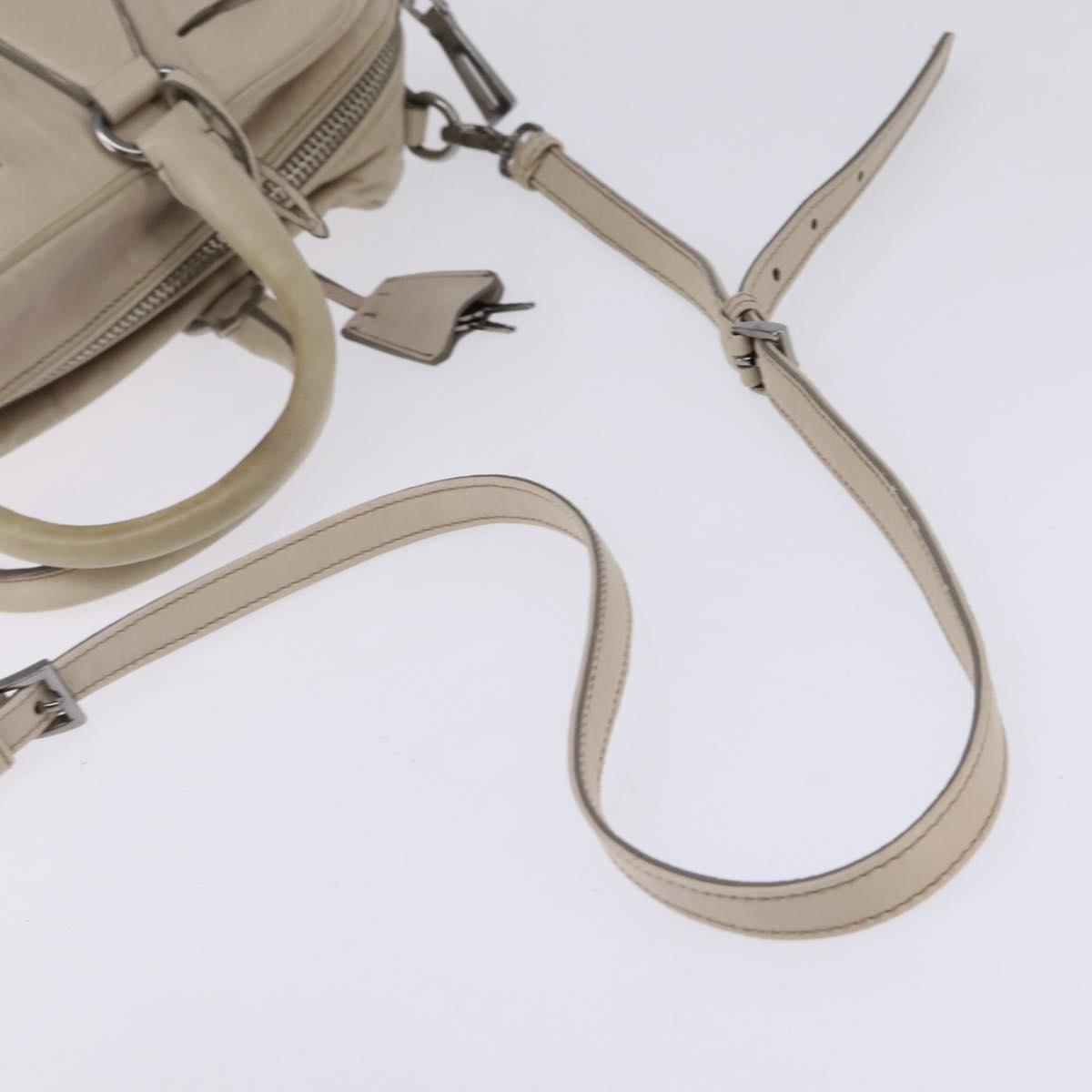 PRADA Hand Bag Leather 2way Beige Silver Auth BA6054