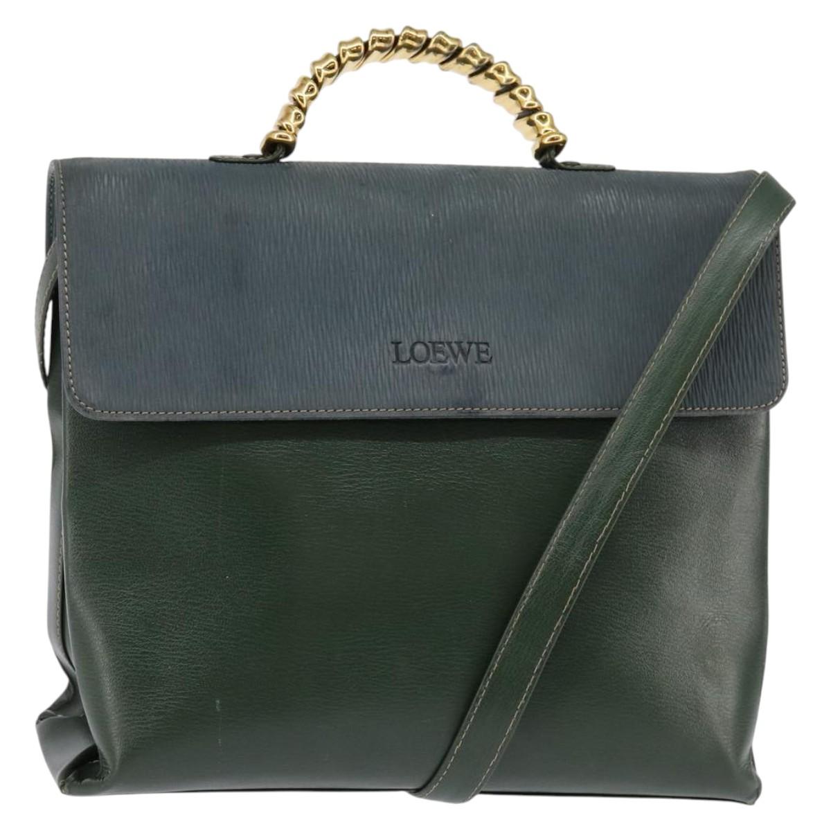 LOEWE Velazquez Hand Bag Suede Leather 2way Green Gold Auth BA6067