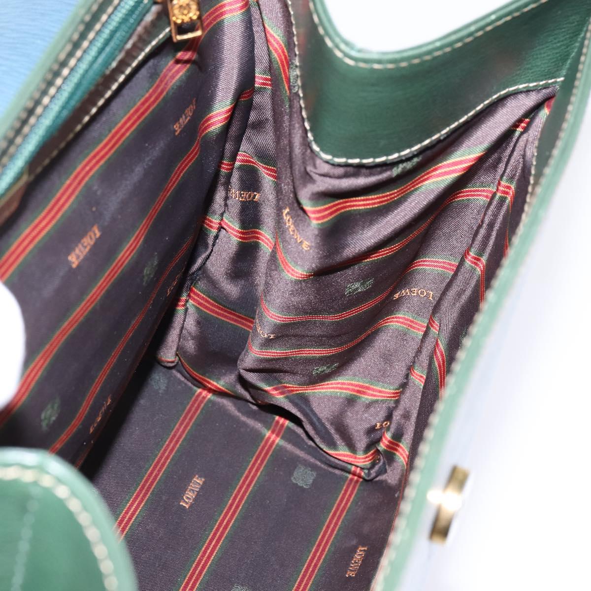 LOEWE Velazquez Hand Bag Suede Leather 2way Green Gold Auth BA6067