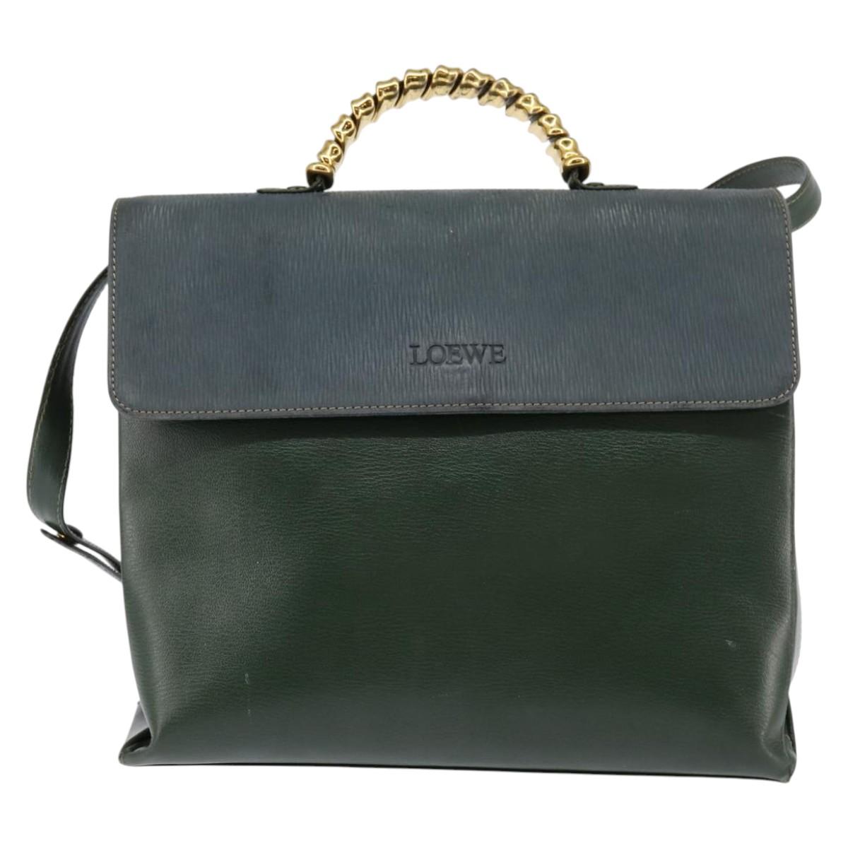 LOEWE Velazquez Hand Bag Suede Leather 2way Green Gold Auth BA6067