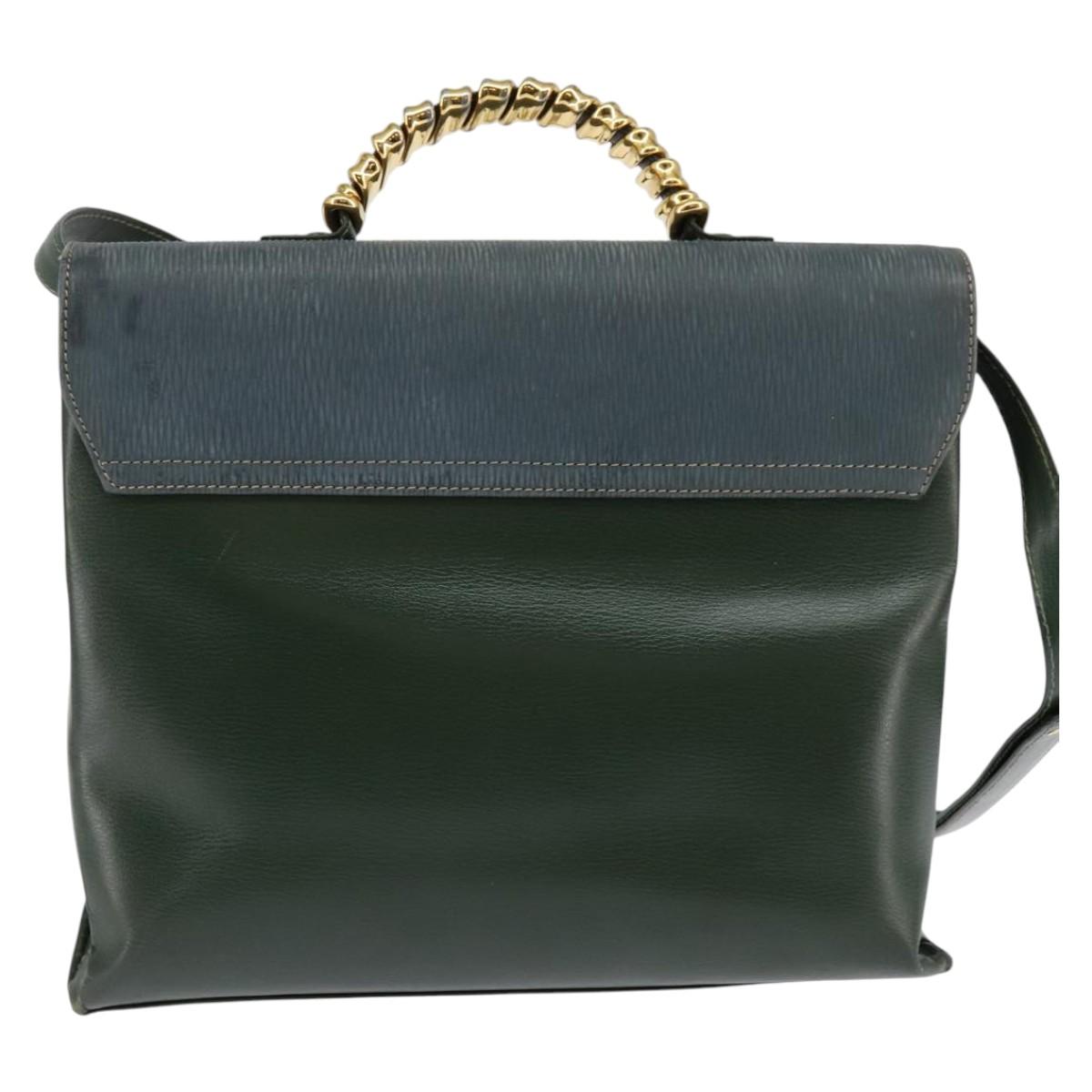 LOEWE Velazquez Hand Bag Suede Leather 2way Green Gold Auth BA6067