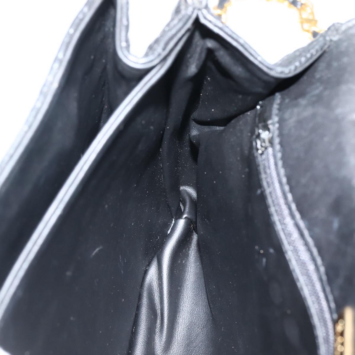 BALLY Chain Shoulder Bag Leather Black Gold Auth BA6077