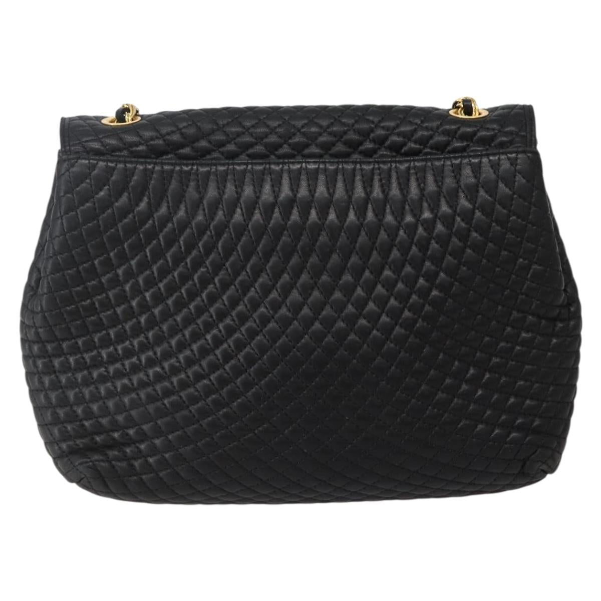 BALLY Chain Shoulder Bag Leather Black Gold Auth BA6077