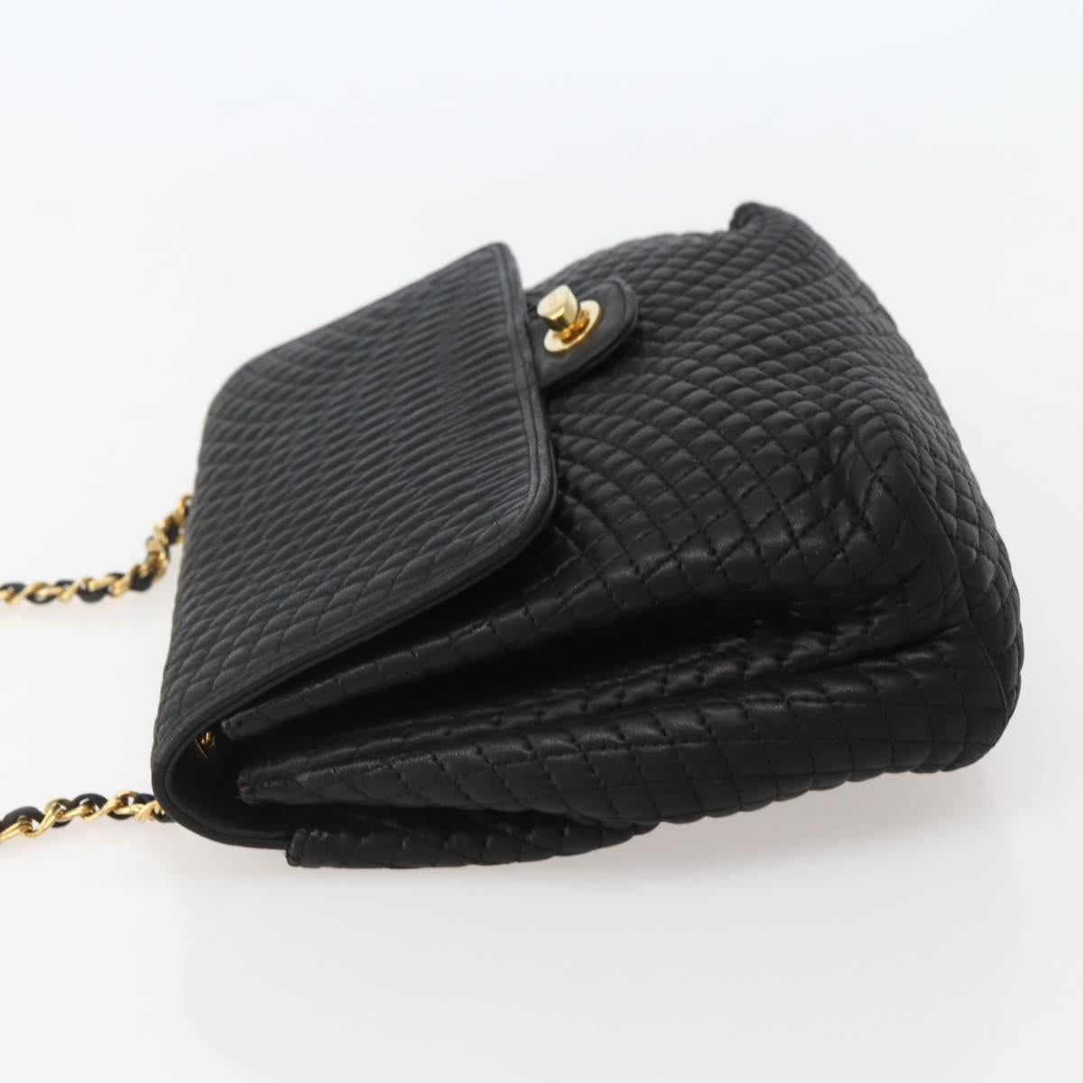 BALLY Chain Shoulder Bag Leather Black Gold Auth BA6077
