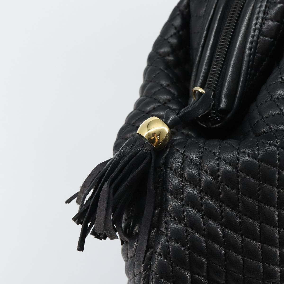 BALLY Hand Bag Leather Black Gold Auth BA6078