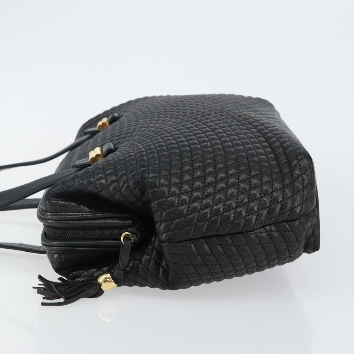 BALLY Hand Bag Leather Black Gold Auth BA6078