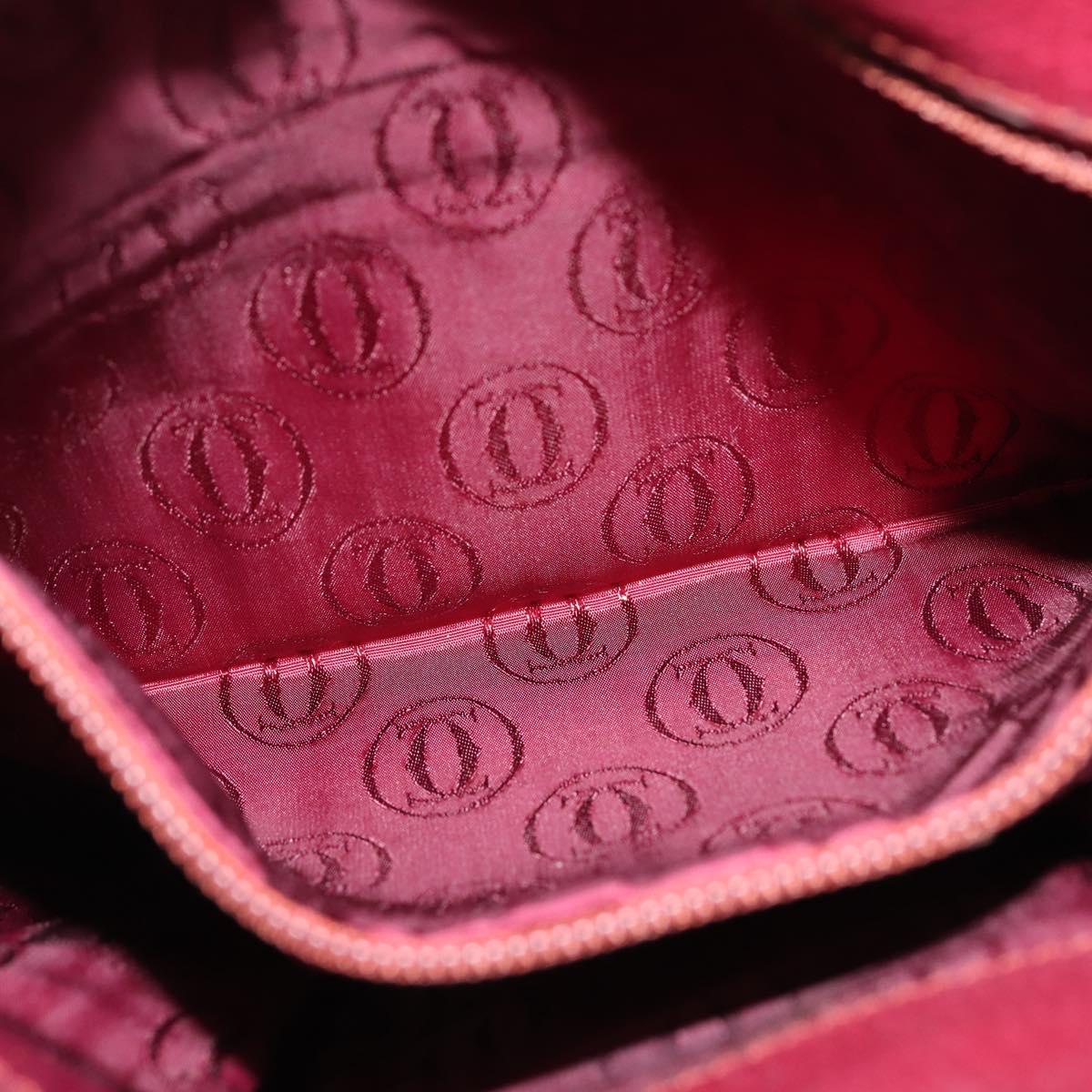 CARTIER Shoulder Bag Leather Bordeaux Gold Auth BA6081
