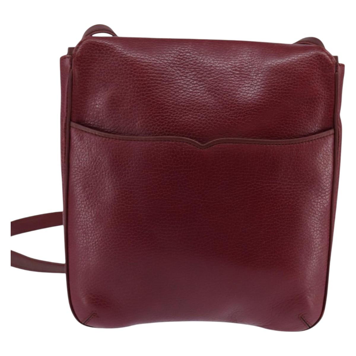 CARTIER Shoulder Bag Leather Bordeaux Gold Auth BA6081