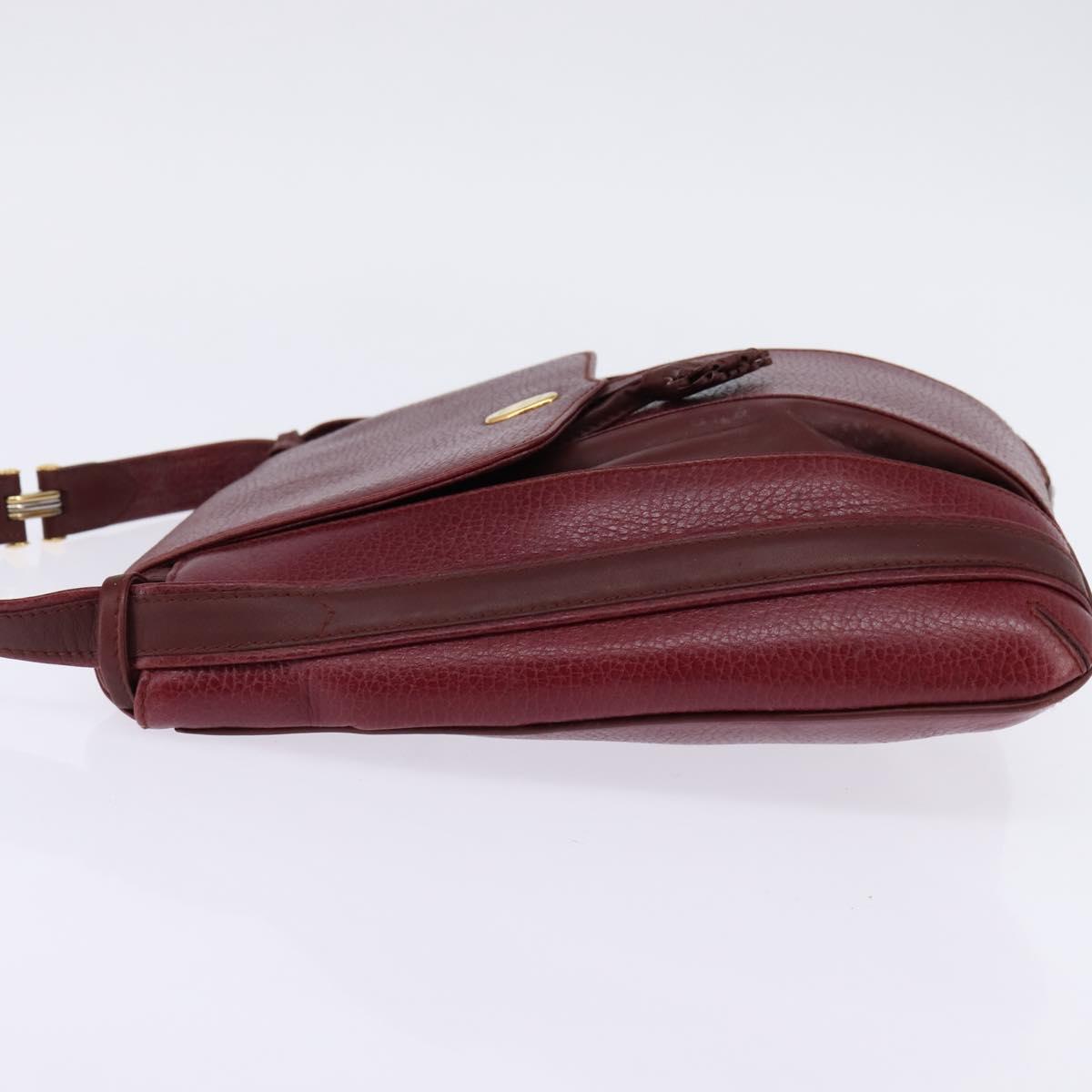 CARTIER Shoulder Bag Leather Bordeaux Gold Auth BA6081
