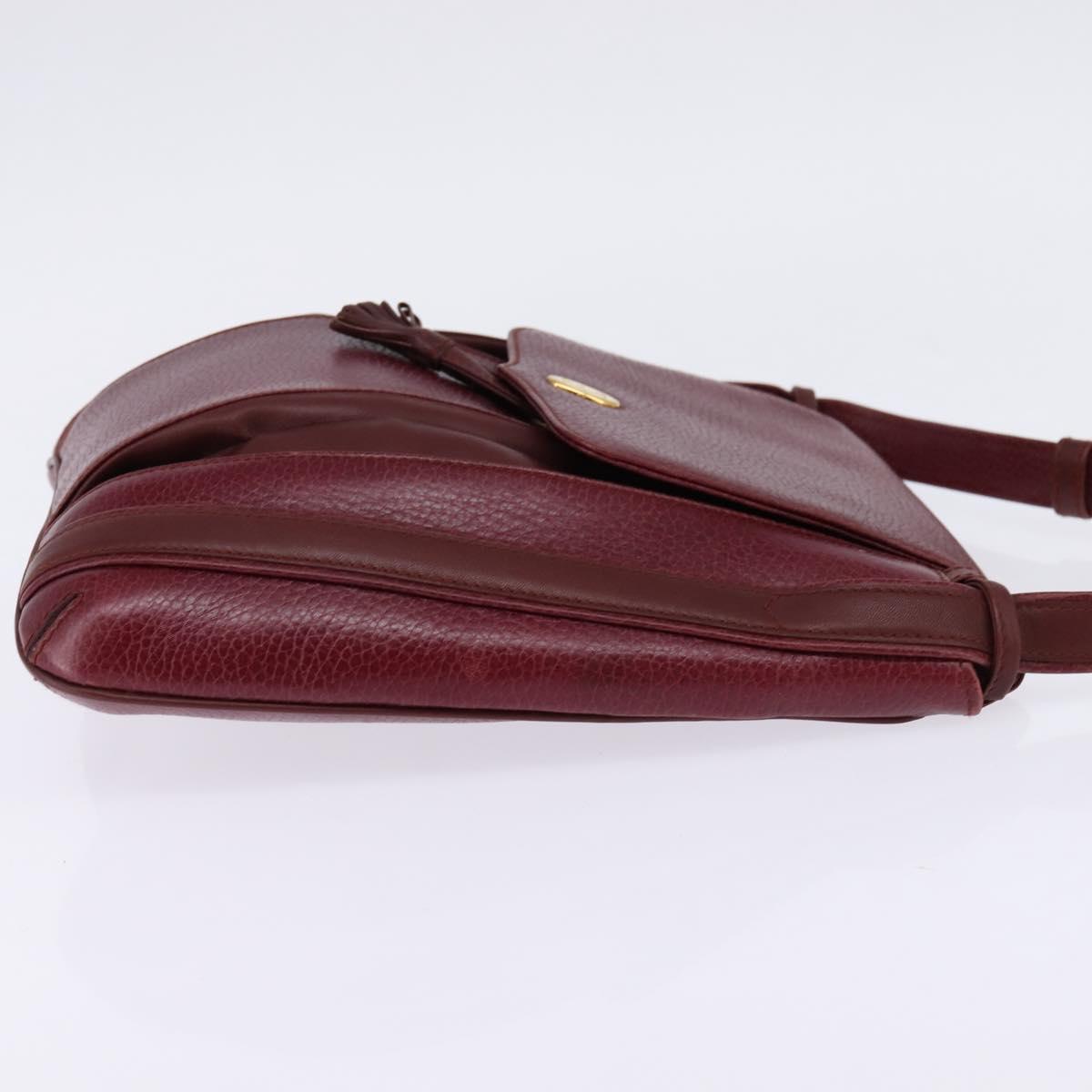 CARTIER Shoulder Bag Leather Bordeaux Gold Auth BA6081