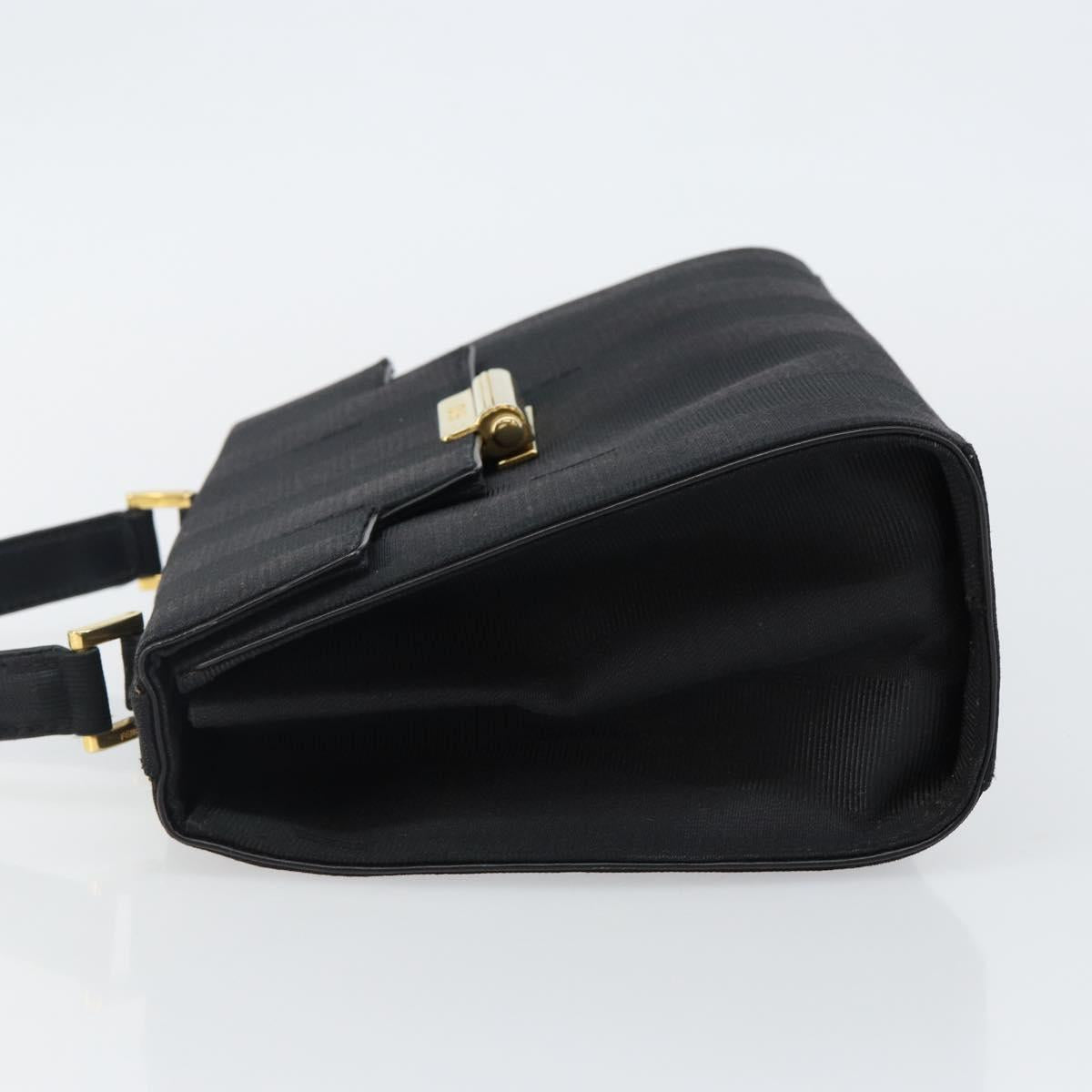 FENDI Pecan Canvas Hand Bag Black Gold Auth BA6083