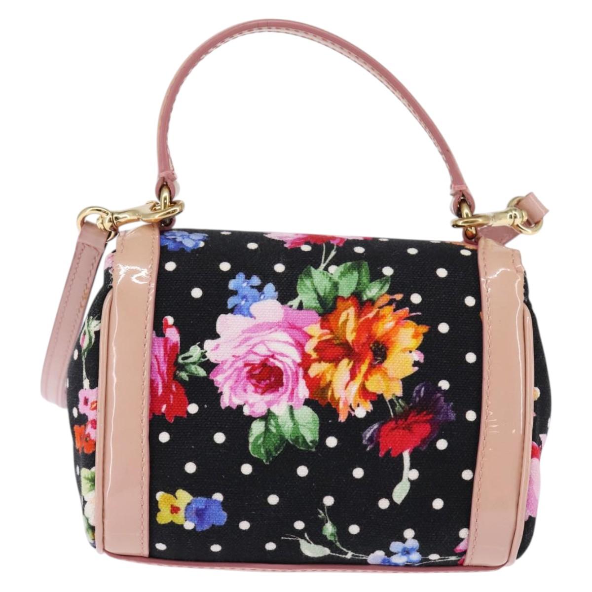 DOLCE&GABBANA Hand Bag Canvas Black Gold Auth BA6092