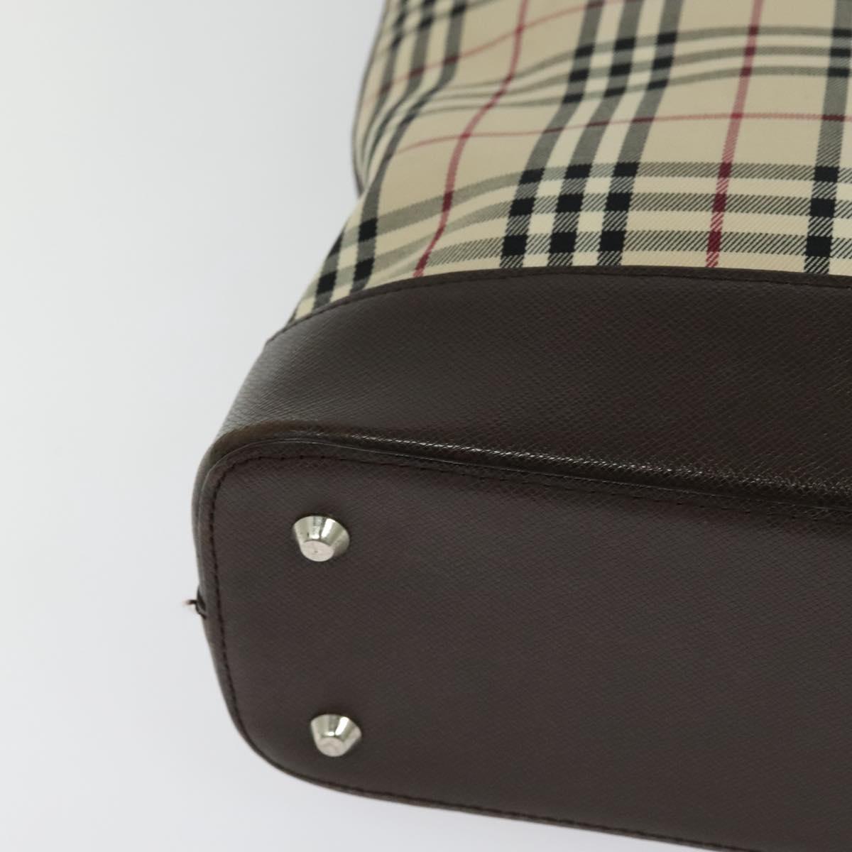 BURBERRY Nova Check Tote Bag Canvas Beige Silver Auth BA610