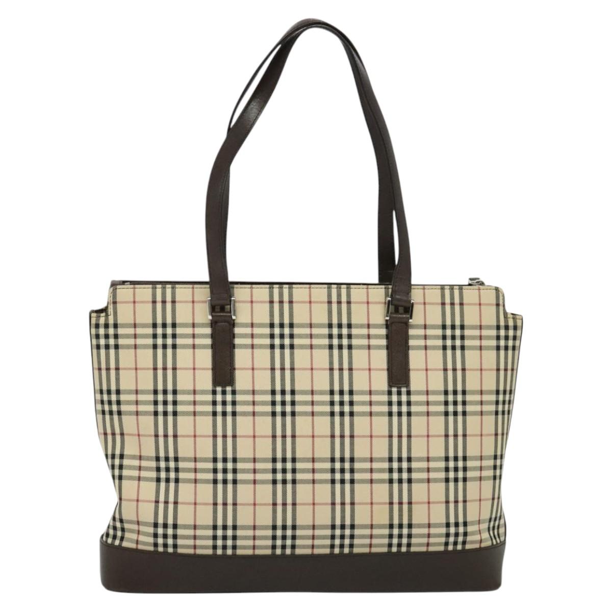 BURBERRY Nova Check Tote Bag Canvas Beige Silver Auth BA610
