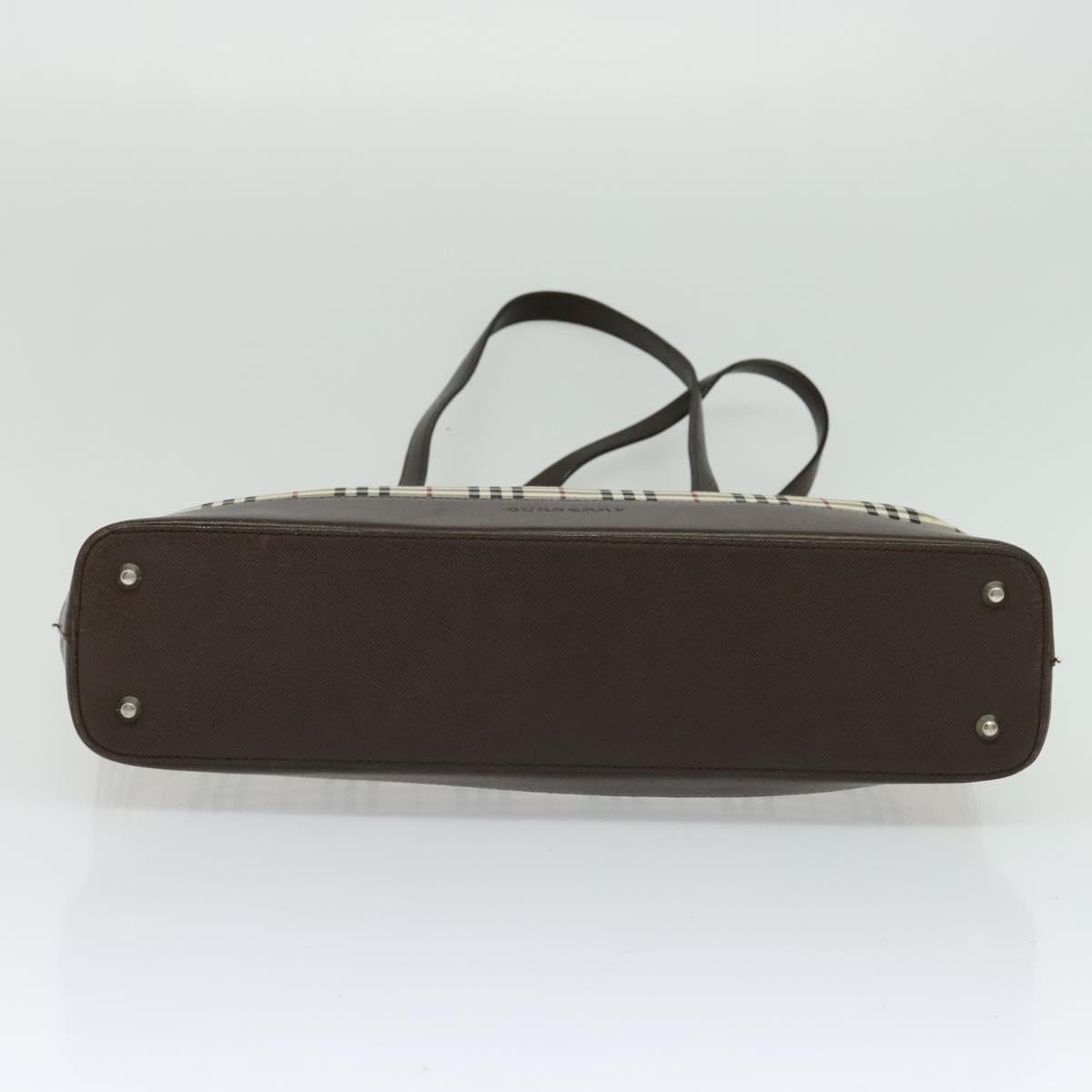 BURBERRY Nova Check Tote Bag Canvas Beige Silver Auth BA610