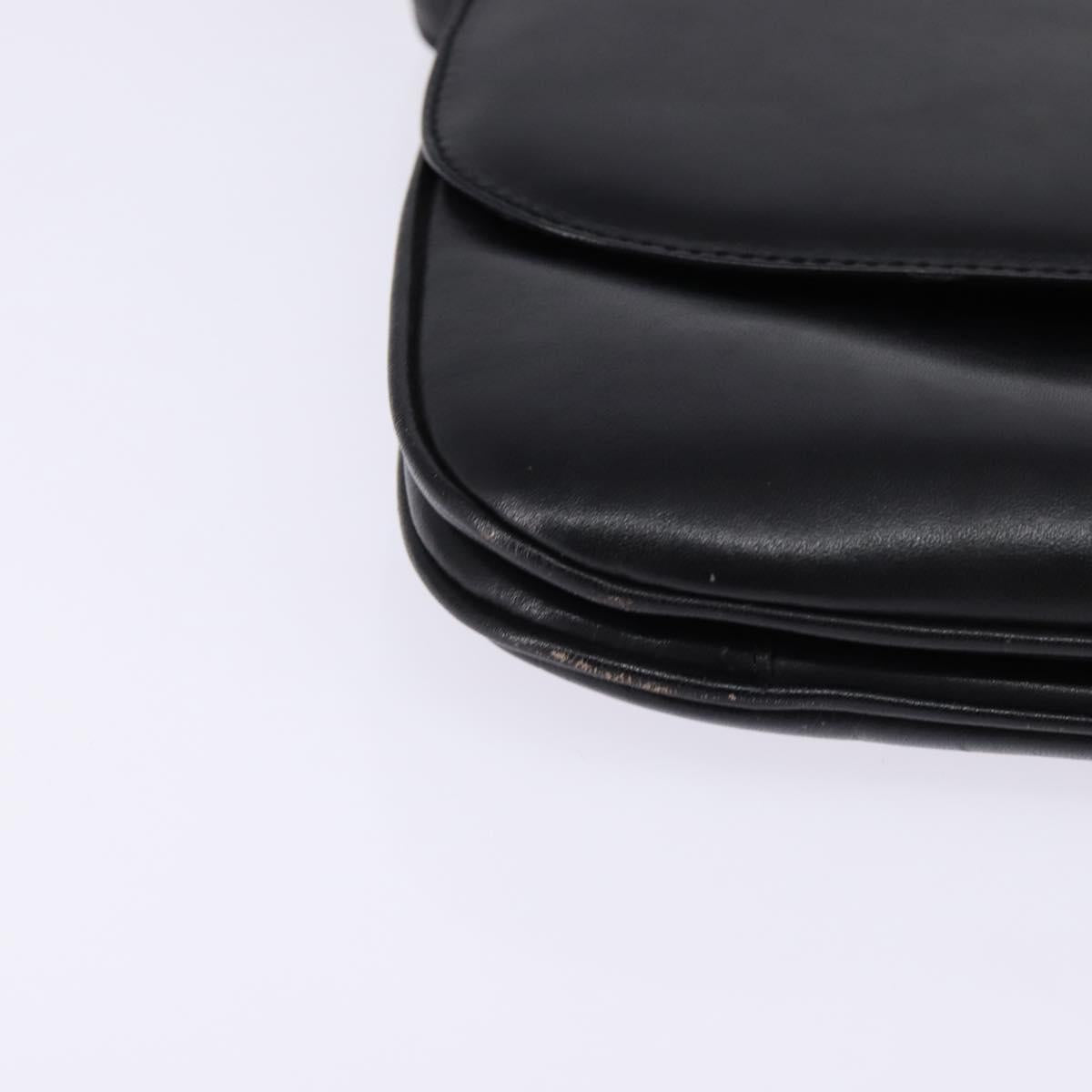 CELINE Shoulder Bag Leather Black Gold Auth BA6109