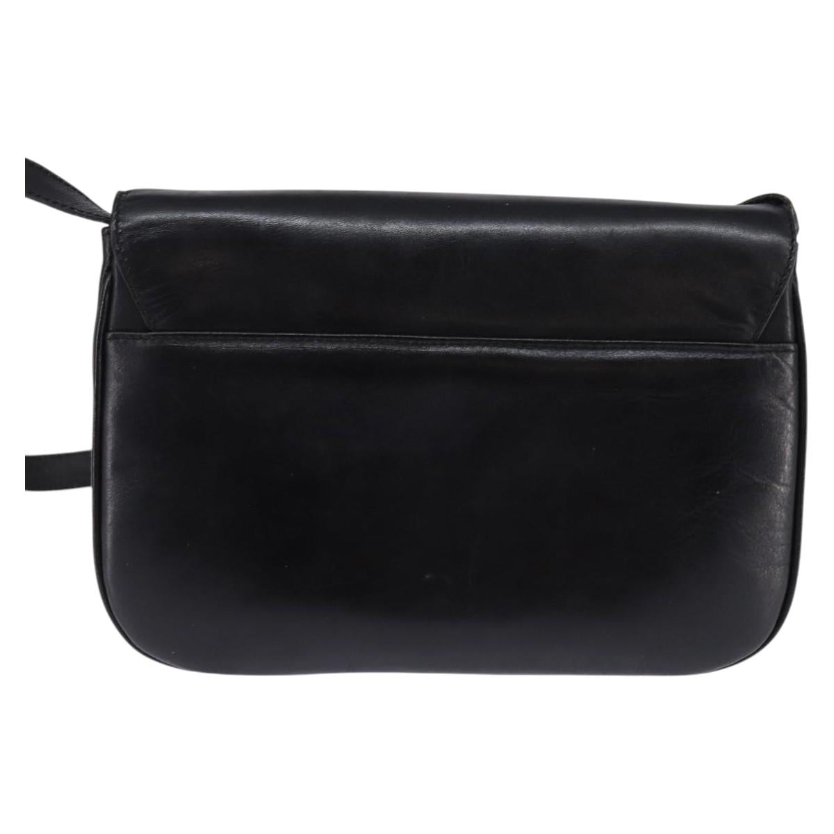 CELINE Shoulder Bag Leather Black Gold Auth BA6109