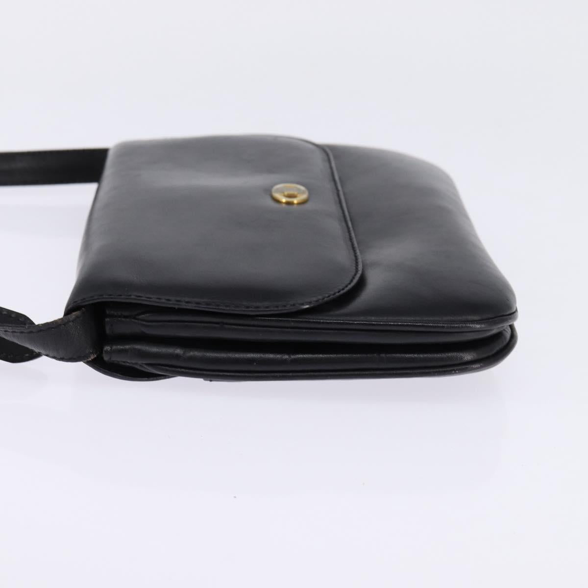 CELINE Shoulder Bag Leather Black Gold Auth BA6109