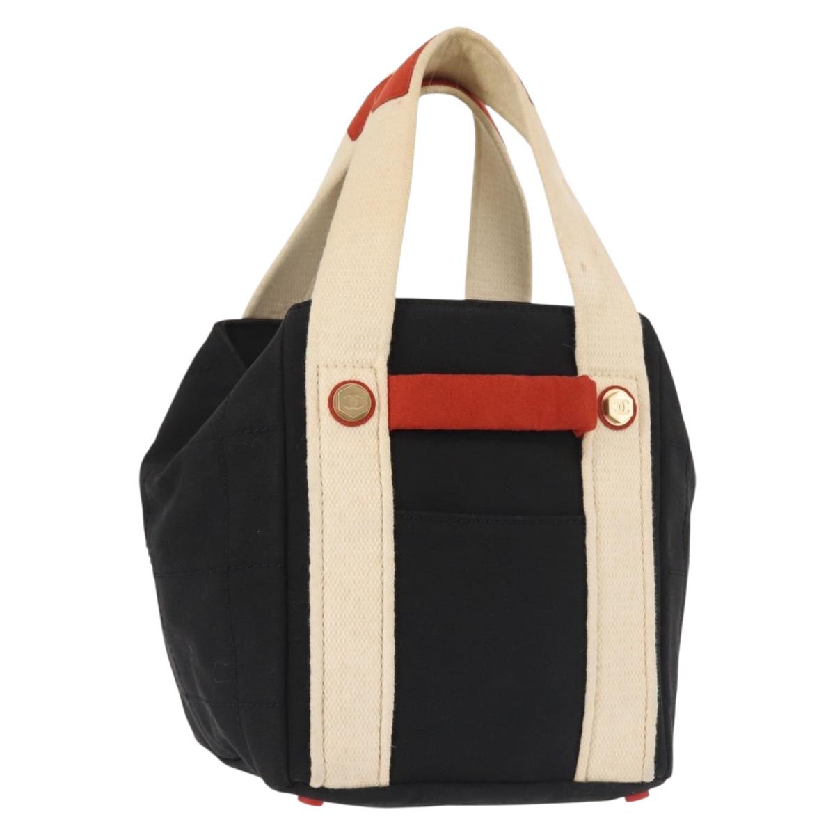 CHANEL Sac Canvas Line Choco Bar Hand Bag Canvas Navy Gold CC Auth BA6110