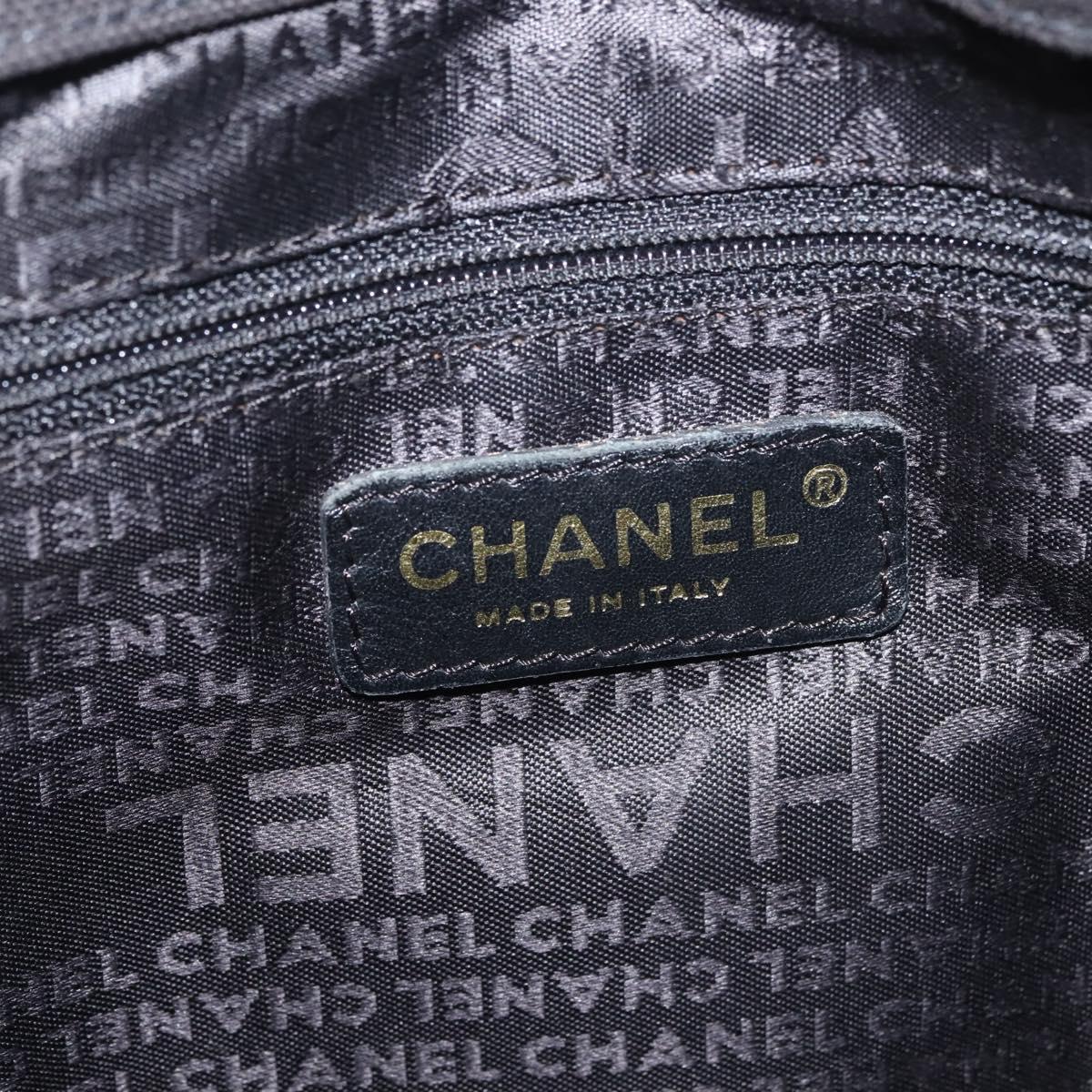 CHANEL Sac Canvas Line Choco Bar Hand Bag Canvas Navy Gold CC Auth BA6110