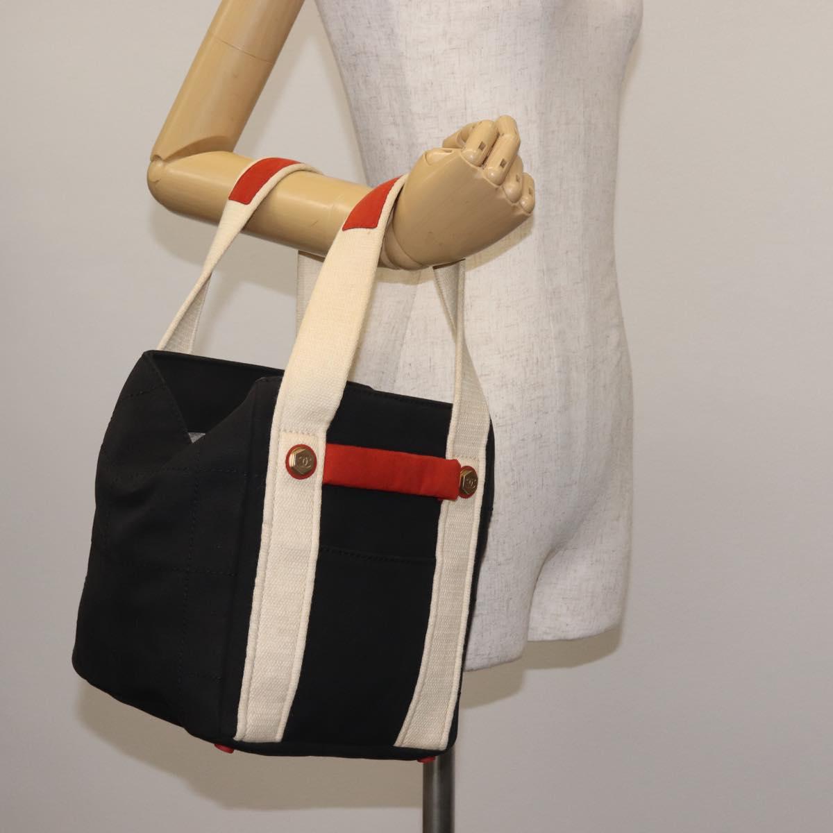 CHANEL Sac Canvas Line Choco Bar Hand Bag Canvas Navy Gold CC Auth BA6110