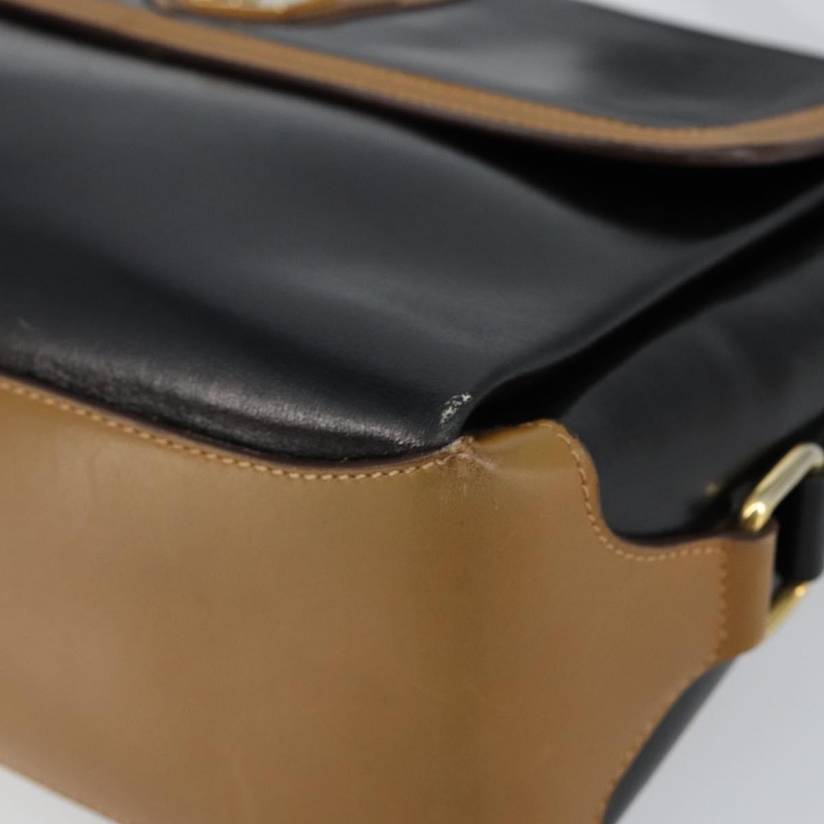 CELINE Shoulder Bag Leather Black Gold Auth BA6127