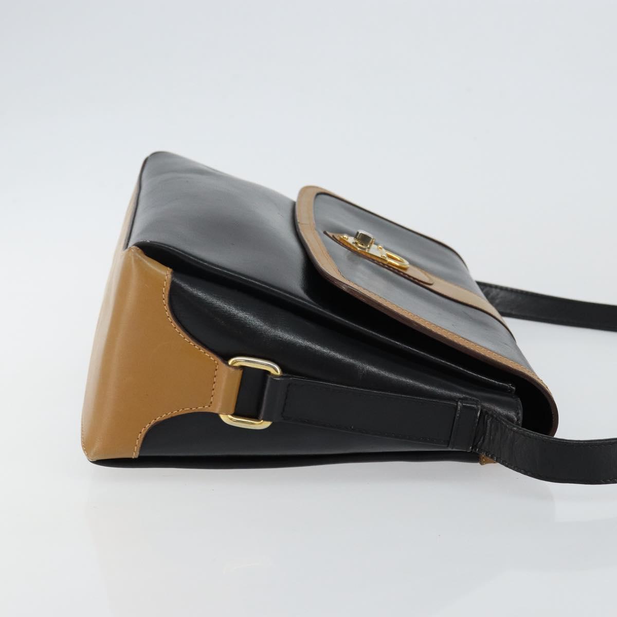 CELINE Shoulder Bag Leather Black Gold Auth BA6127
