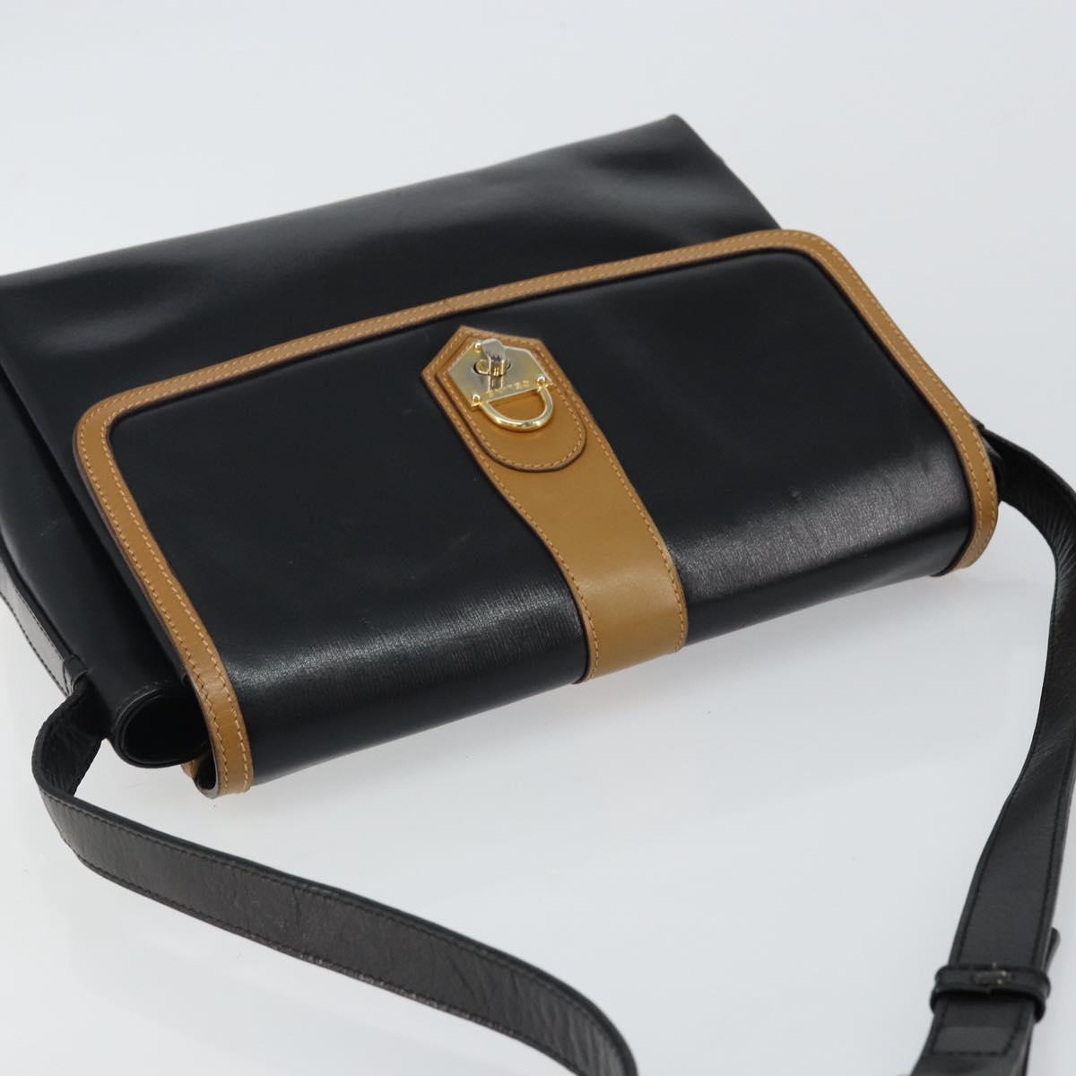 CELINE Shoulder Bag Leather Black Gold Auth BA6127