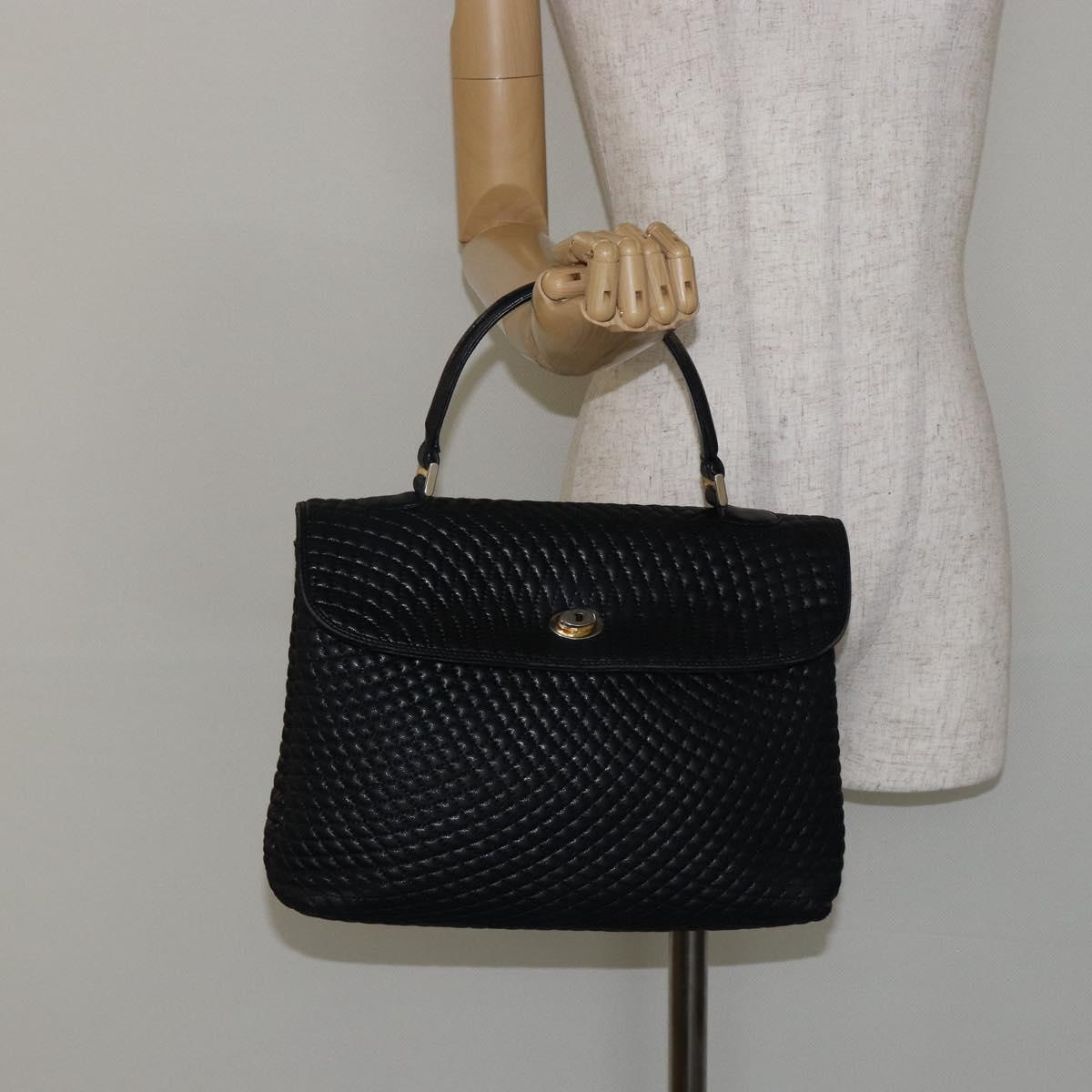 BALLY Hand Bag Leather Black Gold Auth BA6133