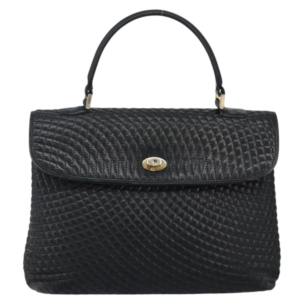 BALLY Hand Bag Leather Black Gold Auth BA6133