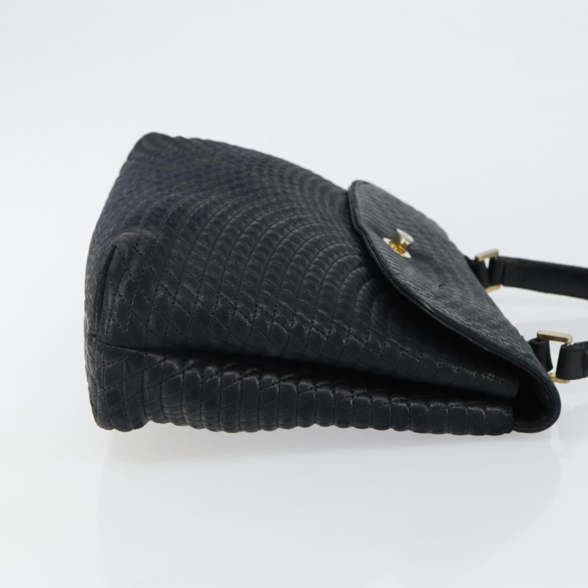 BALLY Hand Bag Leather Black Gold Auth BA6133