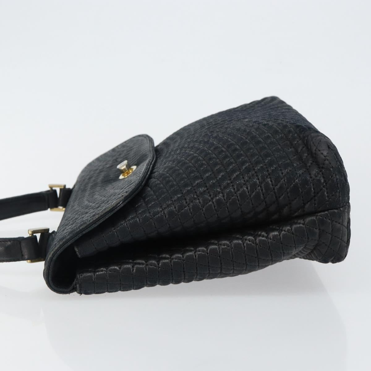 BALLY Hand Bag Leather Black Gold Auth BA6133