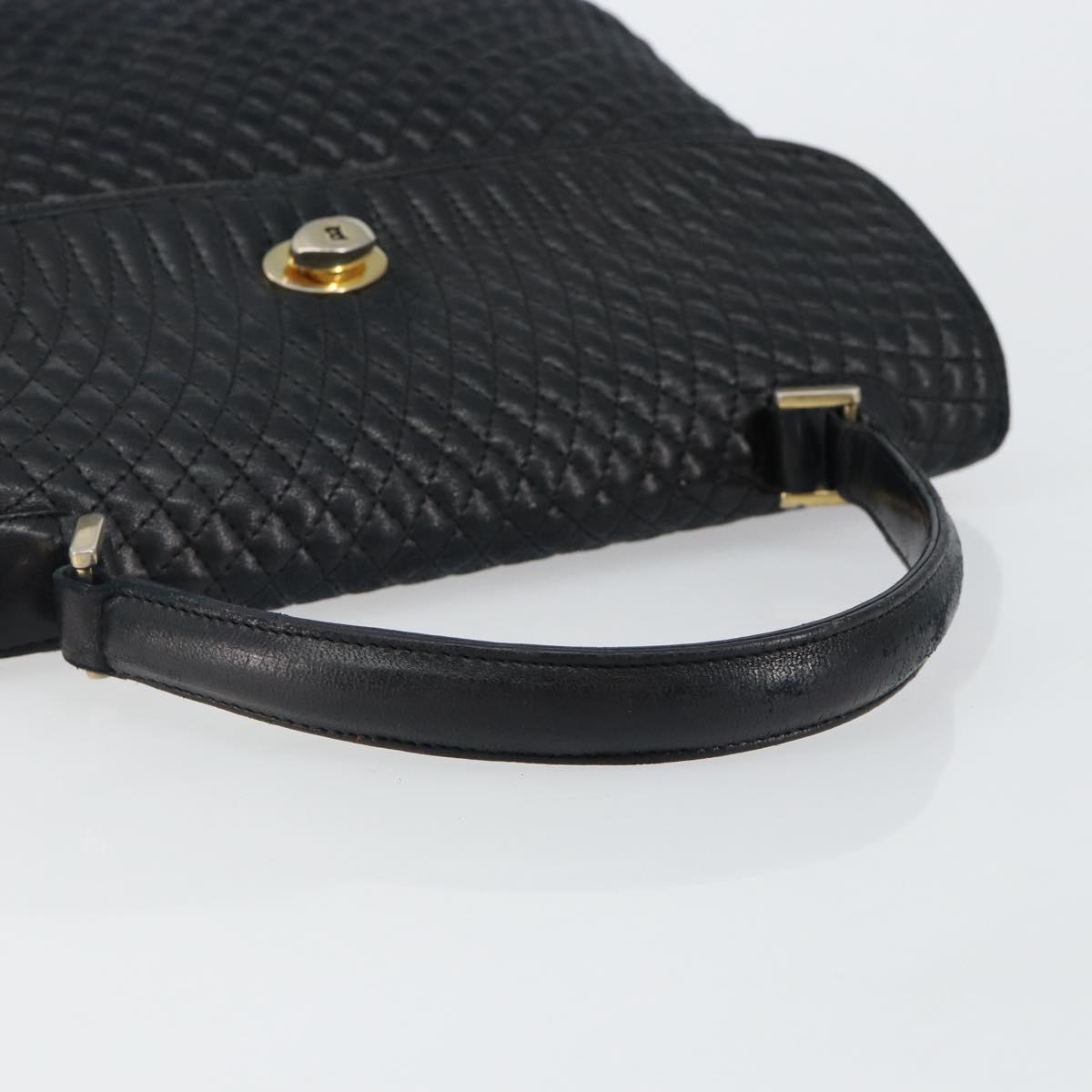 BALLY Hand Bag Leather Black Gold Auth BA6133